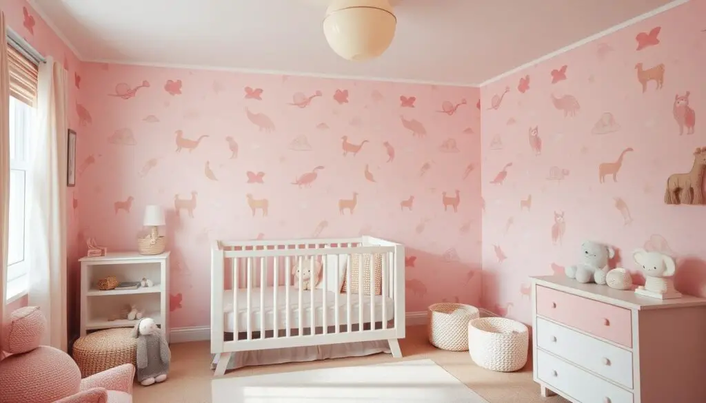 pink wallpaper for nursery